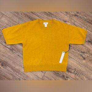 Nwt oversized wilt brand cashmere short sleeve loose sweater top gold mustard
